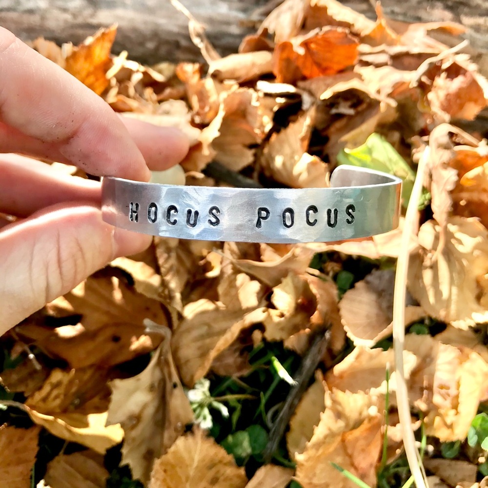 Hand stamped adjustable metal cuff bracelet